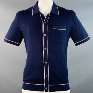 TODD SNYDER Size L Navy Red White Contrast Trim One Pocket Short Sleeve Shirt